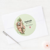 かわいい水色のナマケモノと手作り ラウンドシール (封筒)