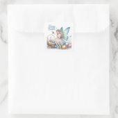 かわいい水色のハッピーイースター妖精 スクエアシール (バッグ)