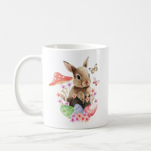 かわいい水色のバニーとイースターエッグ コーヒーマグカップ (左)