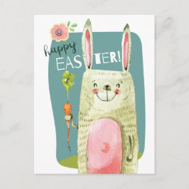 かわいい水色のバニー保持ニンジンハッピーイースター シーズンポストカード
