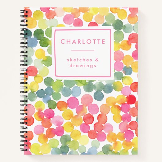 かわいい水色のバブル名カラフル前スケッチ ノートブック (正面)
