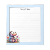 かわいい水色のヒッポが並ぶ ノートパッド (正面)