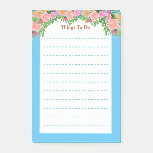 かわいい水色のピンクの花が行き先を並べ ポストイット (正面)