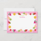 かわいい水色のフルーツ&ドットピンク文房具 サンキューカード (正面)