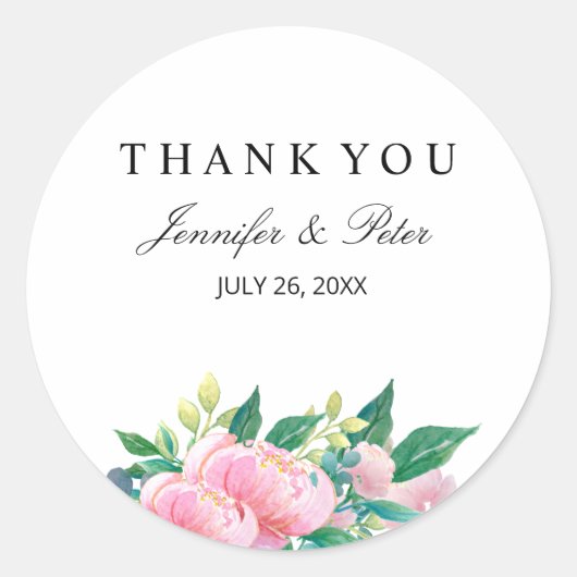 かわいい水色のフローラデコップサンキュー ラウンドシール (正面)