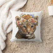 かわいい水色のフローラ虎 クッション (ブランケット)