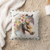 かわいい水色のフローラ馬パーソナライズされた名 クッション (ブランケット)