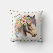 かわいい水色のフローラ馬パーソナライズされた名 クッション (正面)