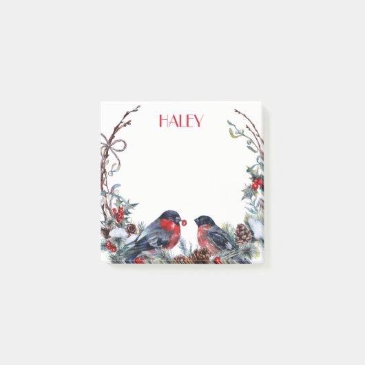 かわいい水色のブルフィンチリース ポストイット (正面)