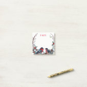 かわいい水色のブルフィンチリース ポストイット (デスク上)