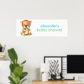 かわいい水色のベビークマ男の子ベビーシャワーバナー ポスター (ホームオフィス)