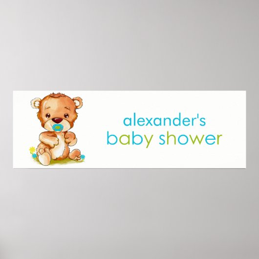 かわいい水色のベビークマ男の子ベビーシャワーバナー ポスター (正面)
