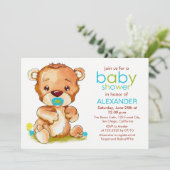 かわいい水色のベビークマ男の子ベビーシャワー 招待状 (スタンド正面)