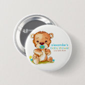 かわいい水色のベビークマ男の子ベビーシャワー 缶バッジ (正面&裏面)