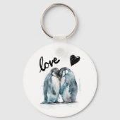かわいい水色のペンギンが恋にパーソナライズされたなる キーホルダー (正面)