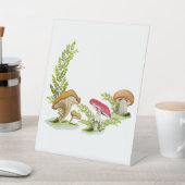 かわいい水色のマッシュルームパターンコーヒーマグカード 台座サイン (インサイチュ)