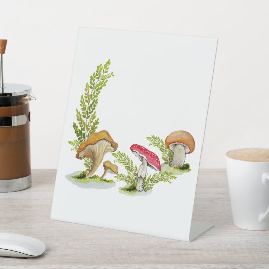 かわいい水色のマッシュルームパターンコーヒーマグカード 台座サイン (インサイチュ)