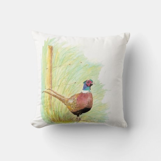 かわいい水色のリングや輪首キジ鳥 クッション (正面)