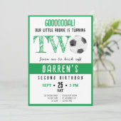 かわいい水色のルーキーサッカーグリーンの誕生日 招待状 (スタンド正面)