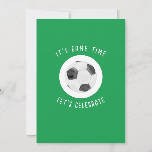 かわいい水色のルーキーサッカーグリーンの誕生日 招待状 (裏面)