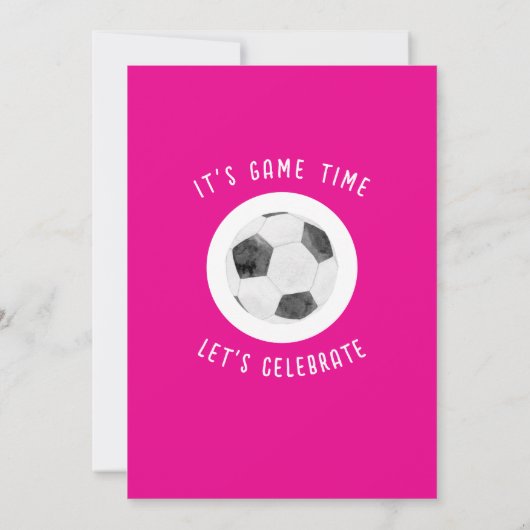 かわいい水色のルーキーサッカーピンク1歳の誕生日 招待状 (裏面)