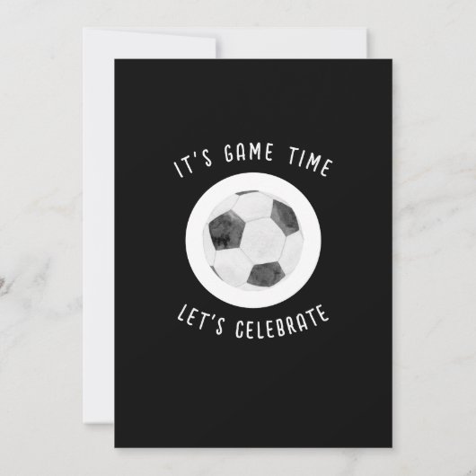 かわいい水色のルーキーサッカーブラック1歳の誕生日 招待状 (裏面)