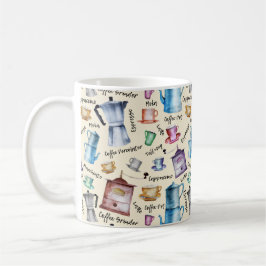 かわいい水色のレトロコーヒーメーカーのカップパターン コーヒーマグカップ