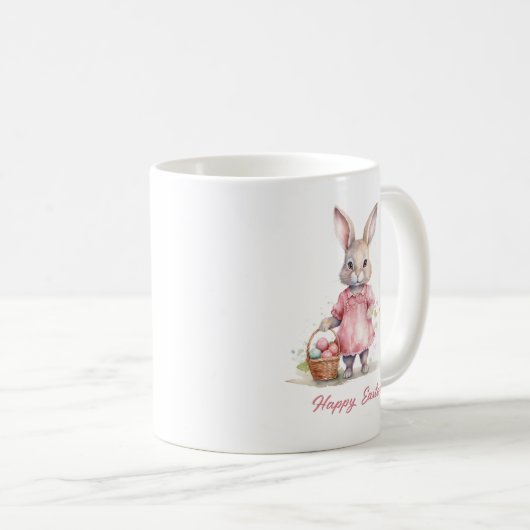 かわいい水色のヴィンテージイースターバニーでピンクのドレス コーヒーマグカップ (正面右)