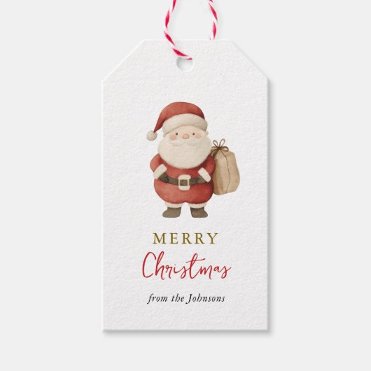 かわいい水色のヴィンテージサンタ・クリスマス ギフトタグ (正面)