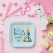 かわいい水色の亀の子供の誕生日 ペーパープレート (パーティー)