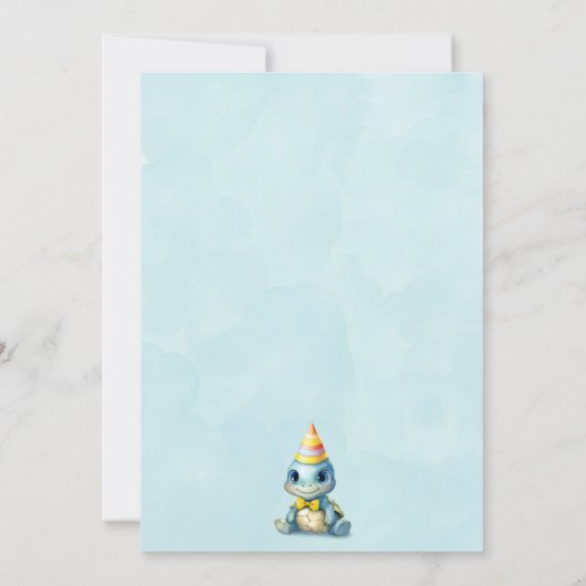 かわいい水色の亀の子供の誕生日 招待状 (裏面)