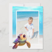 かわいい水色の亀の誕生日写真 サンキューカード (裏面)