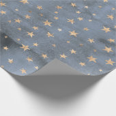 かわいい水色の光る金ゴールドスターラベンダー ラッピングペーパー (角)