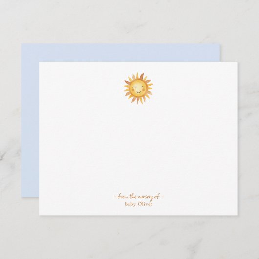 かわいい水色の太陽男の赤ちゃん子供部屋 サンキューカード (正面/裏面)
