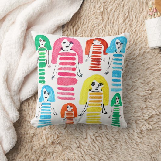 かわいい水色の女の子ファンキーおもしろい クッション (ブランケット)