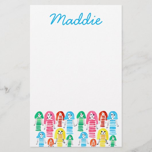 かわいい水色の女の子ファンキーおもしろい 便箋 (正面)