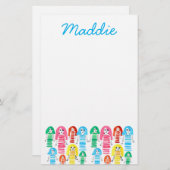 かわいい水色の女の子ファンキーおもしろい 便箋 (正面/裏面)