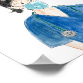 かわいい水色の女性ナース黒髪カスタム ポスター (角)