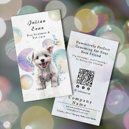 かわいい水色の子犬バブルスッドドッグトリマー 名刺