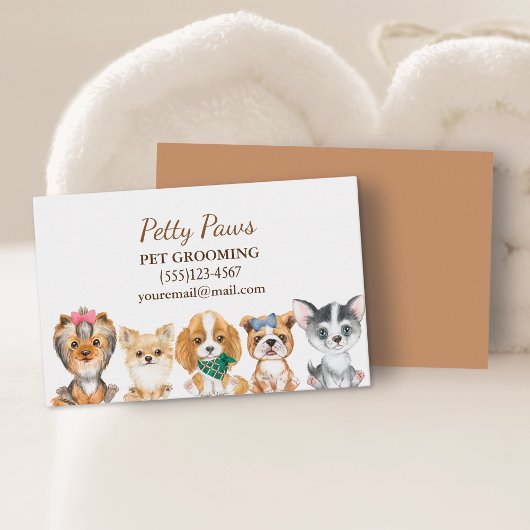 かわいい水色の子犬ペットグルーミングサービスブシン 名刺