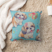 かわいい水色の子犬、ペット愛好家のギフト クッション (ブランケット)