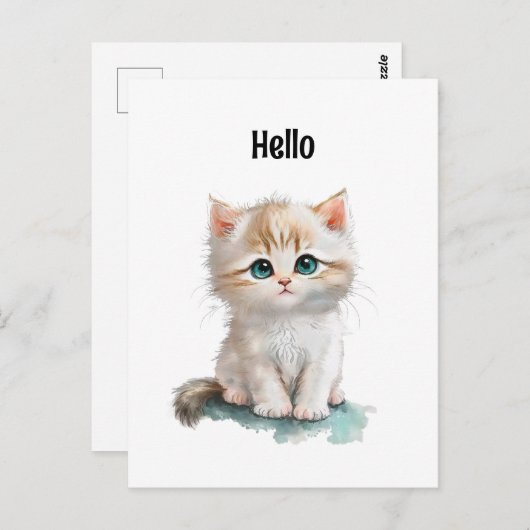 かわいい水色の子猫(青い目) ポストカード (正面/裏面)