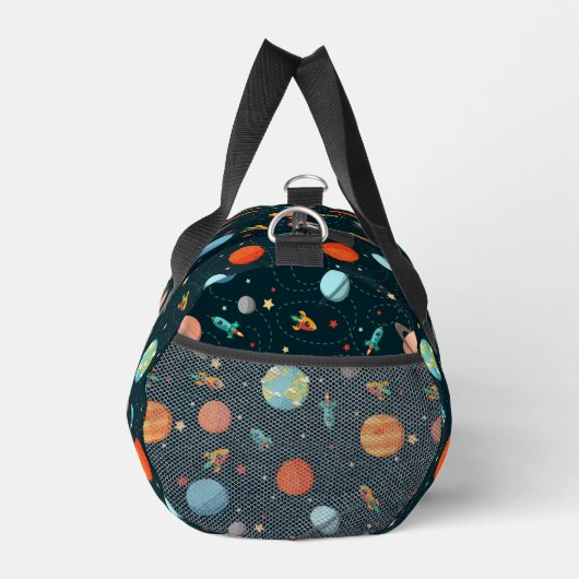 かわいい水色の宇宙惑星ロケットスターズキッズ ダッフルバッグ (右)