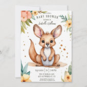 かわいい水色の小さなカンガルー赤ちゃんシャワー 招待状 (正面)