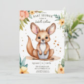 かわいい水色の小さなカンガルー赤ちゃんシャワー 招待状 (スタンド正面)