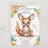 かわいい水色の小さなカンガルー赤ちゃんシャワー 招待状 (正面/裏面)