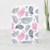 かわいい水色の幽霊ブー!文字ハロウィーン カード (正面)