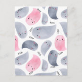 かわいい水色の幽霊ブー！文字ハロウィーン シーズンポストカード (正面)