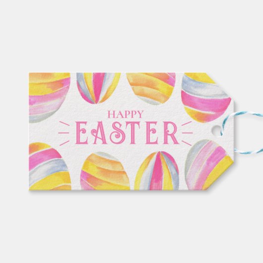 かわいい水色の明るいパステルイースターエッグの好意 ギフトタグ (正面(横))