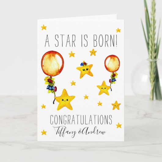 かわいい水色の星新生児 カード (正面)